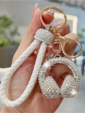 Crystal Headphone Keychain Wristlet - White